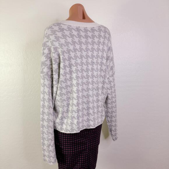 T Tahari Houndstooth Cashmere Blend Knit Sweater Gray Fall Chic Old Money XL NWT - Picture 5 of 9